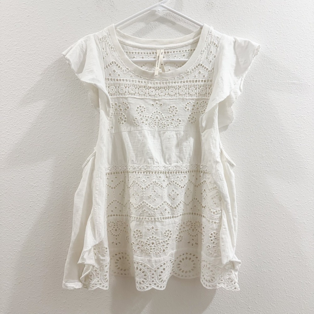 Anthropologie 100% Cotton Lace Boho Coquette Blouse Ruffle Cottagecore Top M - Picture 3 of 6